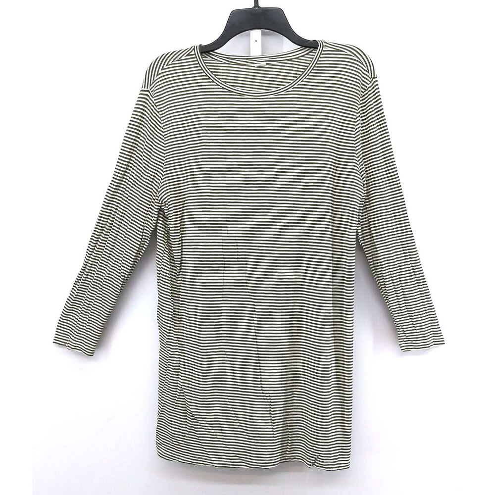 Gap Shirt Women Size Large Green White Striped Round Neck Casual Pullover Top